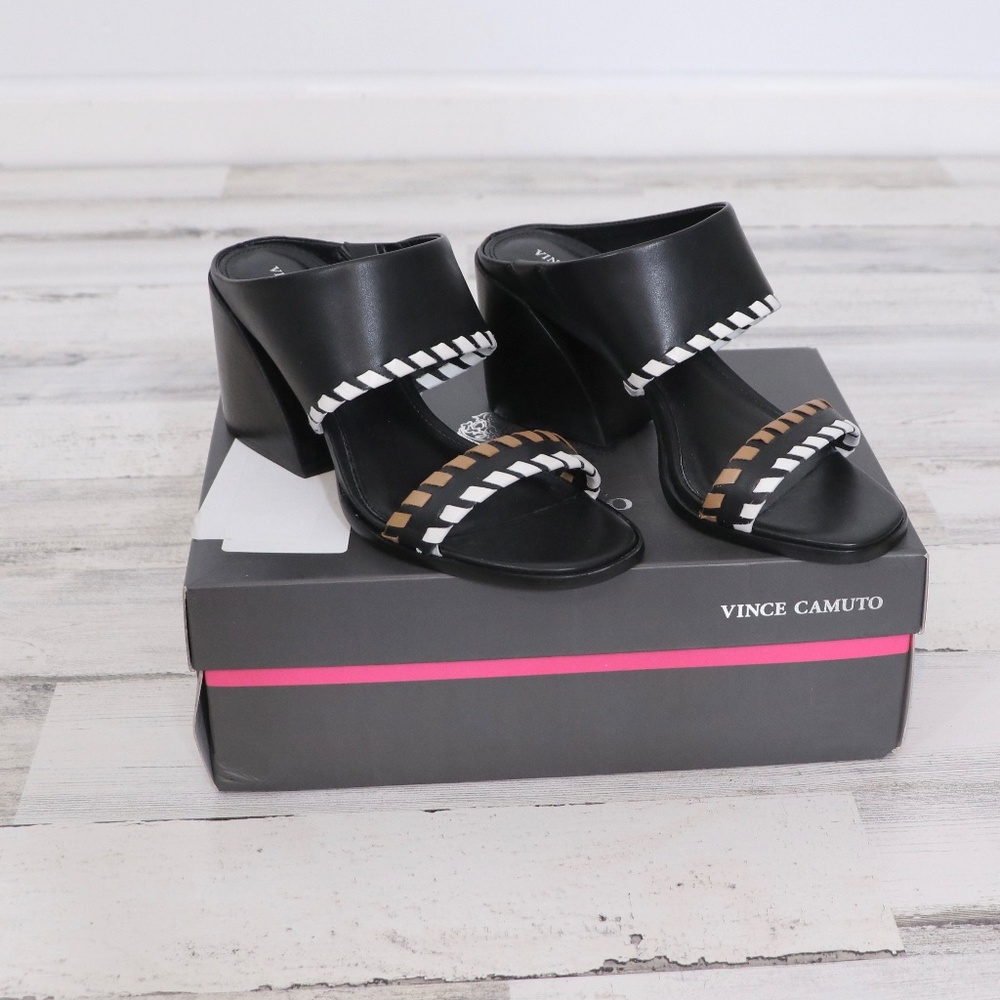 Vince Camuto Kafinny Sandal 7 New Black / white / tan - Picture 2 of 13